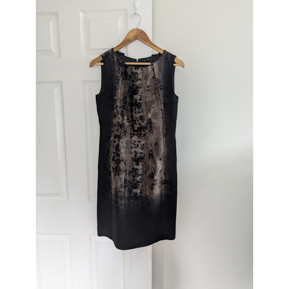 Elie Tahari Metallic Bronze Black Floral Snakeskin Sheath Dress Office Chic 8